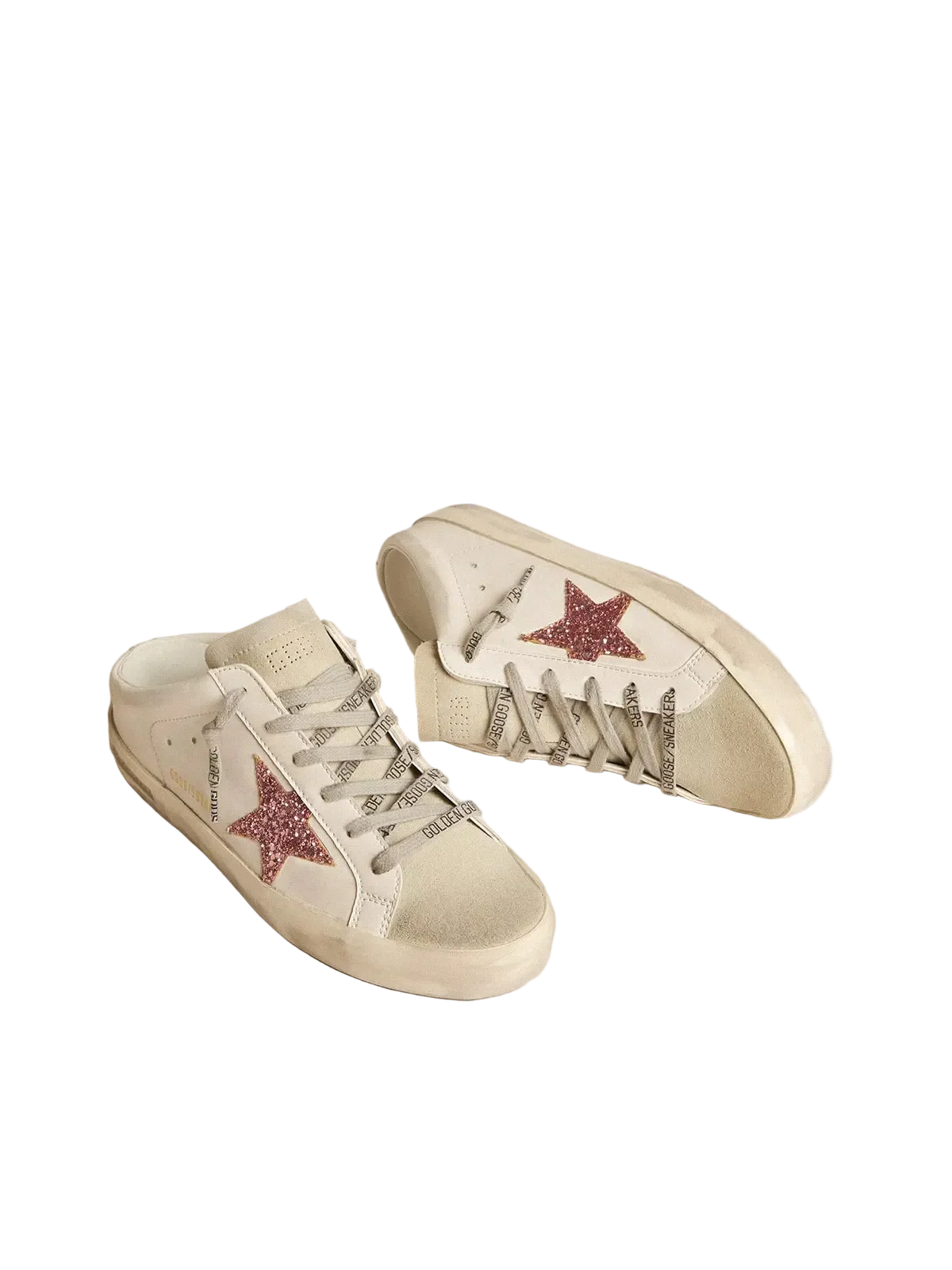 GOLDEN GOOSE Bio-based Super-Star Sabot with pink glitter star and suede toe