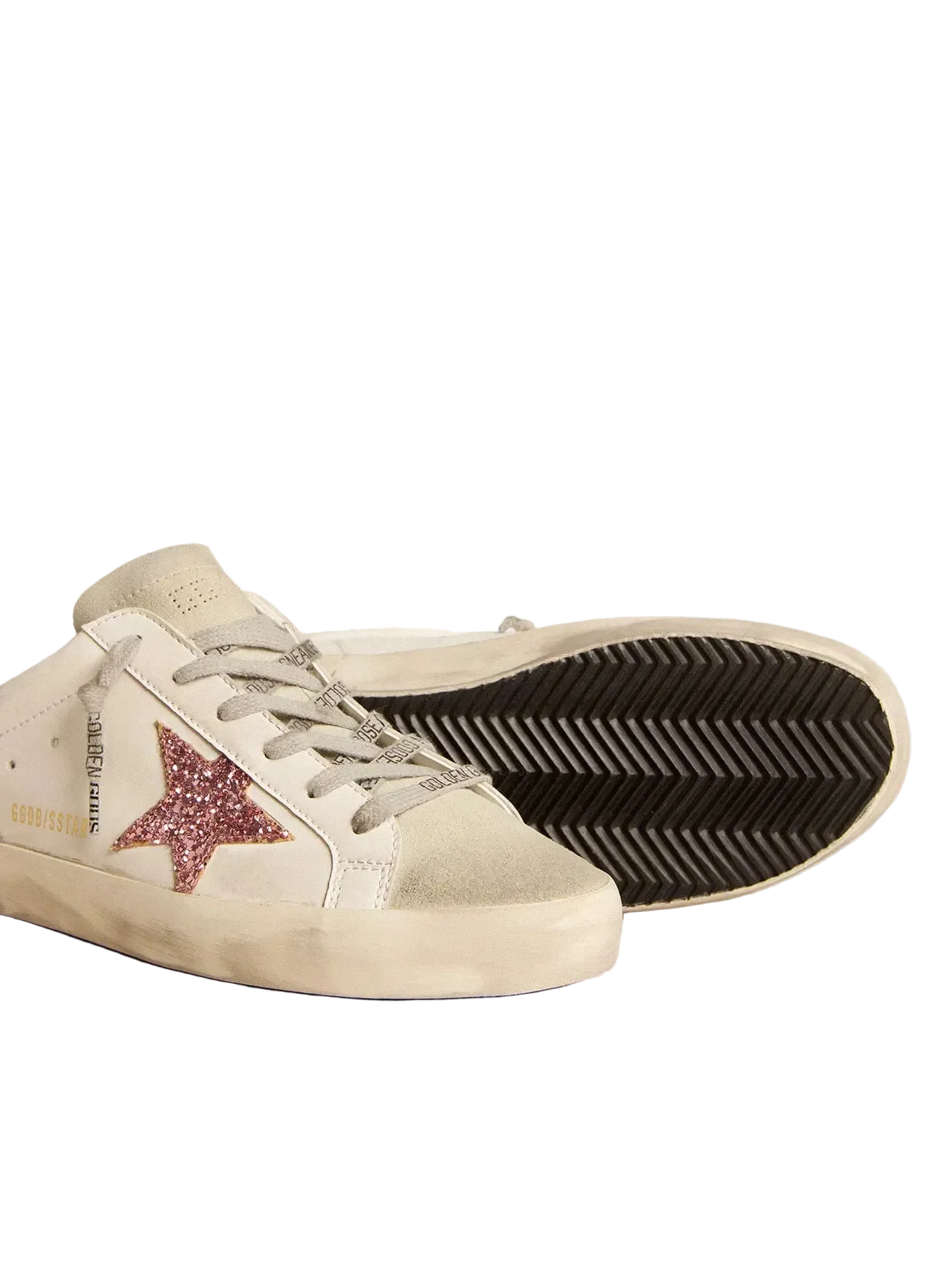 GOLDEN GOOSE Bio-based Super-Star Sabot with pink glitter star and suede toe