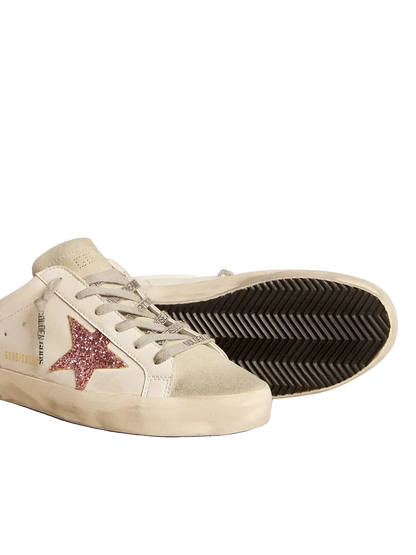 GOLDEN GOOSE Bio-based Super-Star Sabot with pink glitter star and suede toe